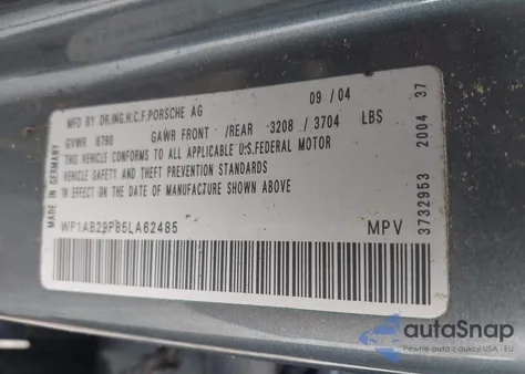 2005 Porsche Cayenne S из США, поврежденный, VIN WP1AB29P85L862485